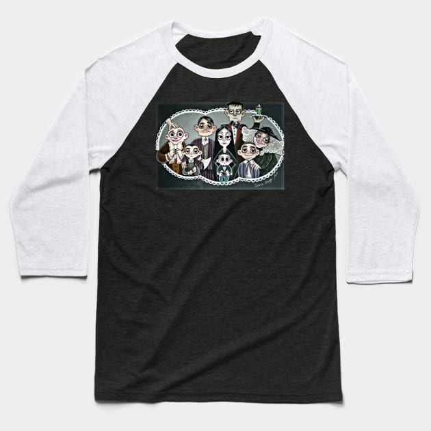 Addams family Baseball T-Shirt by SaraGaggiArt